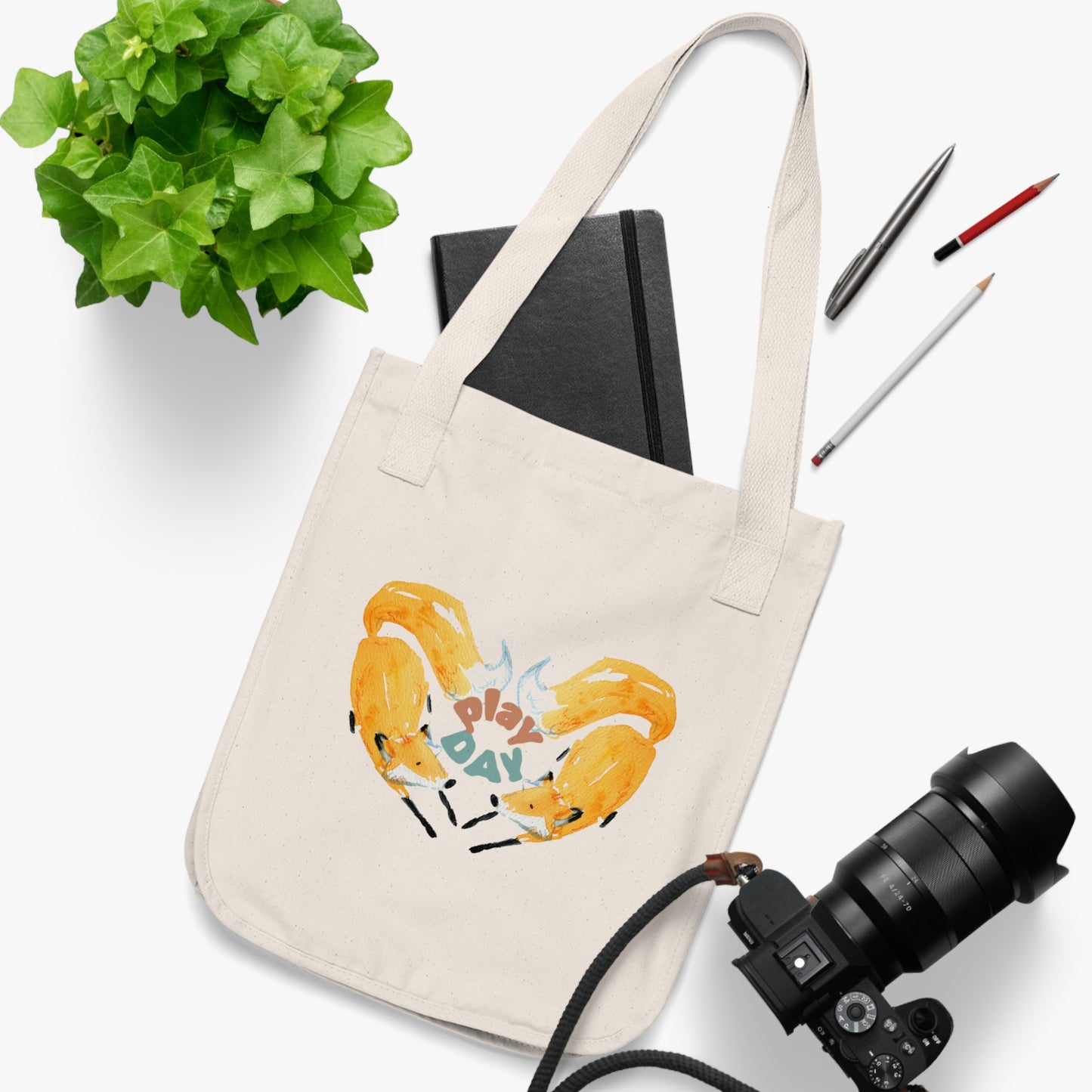Fox Play Day Cotton Book Tote