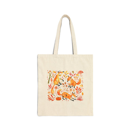 Foxes in Fall  Cotton Canvas Tote Bag