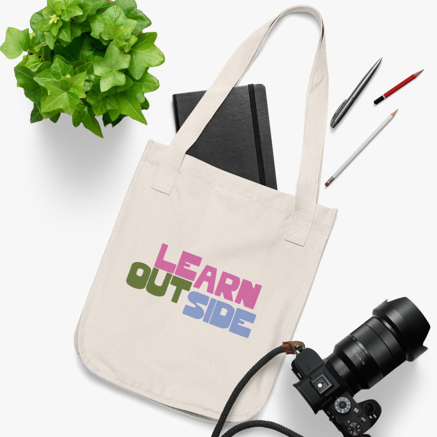 "Learn Outside" Bright Organic Cotton Tote